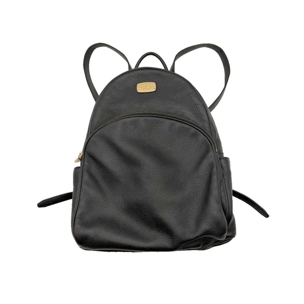 Michael Kors Abbey Medium Backpack Black Pebbled Leather Gold Tone Hardware